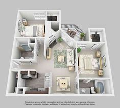 the floor plan for a two bedroom apartment with an attached kitchen and living room area