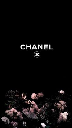 the chanel logo is surrounded by flowers in front of a black background with white letters