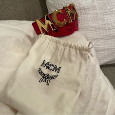 Mcm Full Logo Belt Never Cut Or Worn Woman’s Belt One Size With Receipts Mcm Brand, Mcm Belt, Pink Belt, Python Skin, Reversible Belt, Monogram Logo, Logo Color, Green Leather, Red Fashion