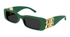 Brand new Balenciaga BB0096S 006 Sunglasses. Available in a green frame with dark grey lenses. Gold hardware. Unisex, for men or women. Made in Italy. Come in a logo-embossed hard case with cleaning cloth. Cristobal Balenciaga, Balenciaga Sunglasses, Green Sunglasses, Sunglasses Logo, Grey Sunglasses, Rectangle Sunglasses, Sneaker Wedge, Eyewear Fashion, Eyewear Frames