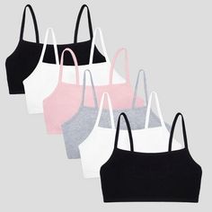 Basics bras for ladies are a wardrobe essential. The Fruit of the Loom Womens Spaghetti Strap Cotton Sports Bras can be layered under any shirt for a pop of color or additional coverage and support. These cotton pullover bras are perfect for everyday wear, designed with easily to hide spaghetti style straps and soft, stretch fabric for a comfortable and flexible fit. A comfortable and lightweight alternative to an underwire bra, the Fruit of the Loom Womens Spaghetti Strap Cotton Sports Bra incl Bras For Teens, Parent Dr, Desired Wardrobe, Cotton Sports Bra, Dr Wardrobe, Cute Sports Bra, Support Bra