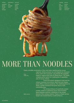 a spoon full of noodles with the words more than noodles on it, and an image of