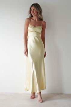 Sophia Soft Lace Maxi Dress | Butter Yellow August Wedding Guest Dress, Yellow Bridesmaid, Yellow Bridesmaid Dresses, Rush Dresses