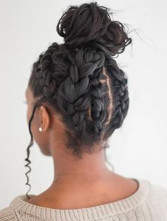 Braids With Hats Black Women, Four Braids Hairstyles Black, Protective Hairstyles Short Hair, Wedd Hairstyles, Bun Hairstyles With Braids, French Roll Hairstyle For Black Women, 4a Hairstyles, Black Hairstyles For Round Faces, Mixed Hairstyles