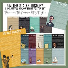 an image of the united states history poster set with information about presidents and other important events