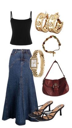 Jean Maxi Skirt Outfit, Ootd Date, Jean Maxi Skirt, Cute Ootd, Maxi Skirt Outfit, Logo M, Jeans Rock