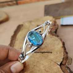 Blue Topaz Bangle, Adjustable Bangle, 925 Sterling Silver, Handmade Bangle, Silver Jewelry, Stone Bangle, Stone Jewelry, Women Gift, gift For Her, Anniversary Gifts, Boho Bangle, Statement Bangle, Promise Bangle, Blue Oval Sterling Silver Bracelet Gift, Oval Blue Sterling Silver Bracelet As Gift, Oval Blue Sterling Silver Bracelet Gift, Adjustable Silver Bracelet With Blue Topaz, Handmade Sterling Silver Bangle Crystal Bracelet, Handmade Sterling Silver Crystal Bangle Bracelet, Handmade Sterling Silver Bangle With Crystals, Blue Topaz Gemstone Bracelet For Gift, Blue Topaz Gemstone Bracelet As A Gift