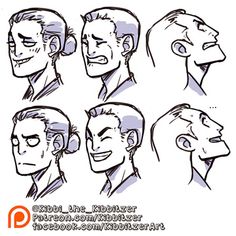 an animation character's head with different facial expressions