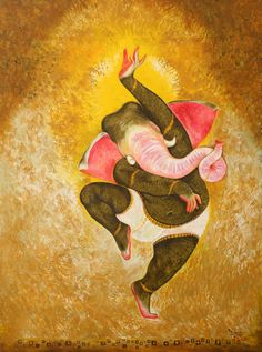 a painting of an elephant carrying a woman