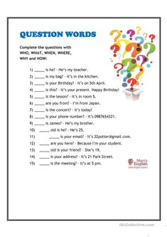 question words worksheet for kids