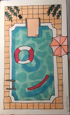 Drawing of a pool Art Cute Easy, Markere Copic, Copic Marker Drawings, Art Markers Drawing, Cute Easy Paintings, Markers Drawing Ideas, Summer Drawings, Paintings Easy, Easy Doodle