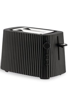 a black toaster sitting on top of a white table