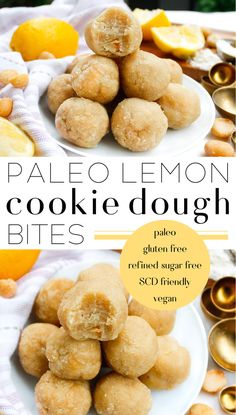 paleo lemon cookie dough bites on white plates