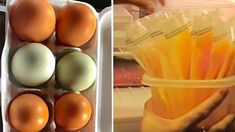 eggs, carrots and chicken are in plastic containers