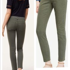 Brand New With The Tag Size 10 Modern Skinny Pants Looks A Like Faux Leather Pants Trending Now Color Is Dark Green Army Lightweight Pants Measurements Waist 16 1/2” Length 39 1/2” Inseam 31” Bundle Welcome Spring Workwear Straight Leg Jeggings, Mid-rise Jeggings For Spring Workwear, Green Mid-rise Bottoms For Work, Green Mid-rise Pants For Work, Green Stretch Jeans For Workwear, Green Stretch Jeans For Work, Fitted Green Jeans For Workwear, Green Chino Pants, Dusty Blue Dress