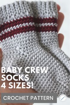 Grey crochet socks with red stripes Sock Patterns Crochet, Crochet Toddler Socks Free Pattern, Newborn Socks Crochet, Baby Sock Crochet Pattern Free, Baby Socks Crochet Pattern Free, Baby Crochet Socks, Crochet Baby Socks Free Pattern, Crochet Socks For Beginners, Baby Socks Crochet