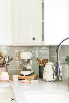 the kitchen counter is clean and ready for us to use