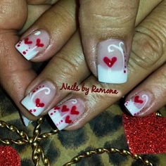 Valentines nail art. Nails by Ramona. Valentines Nail Art, Valentines Nail Art Designs, Valentines Nail, Heart Nail Designs, Fingernail Designs, Valentine Nail Art, February Nails, Nail Designs Valentines, French Nail Designs