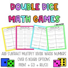 the double dice math game is shown in three different colors