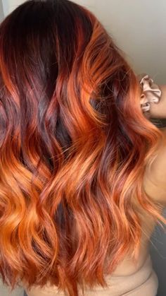 Fall in love with the allure of copper locks and shadow root magic! This hair color trend not only adds depth but also enhances the natural beauty of copper tones. It's the perfect choice for those who crave a hair transformation that's as radiant as autumn leaves. 🌑🍂 #CopperLocks #FallHairColor Highlight In Red Hair, Orange And Red Highlights In Brown Hair, Cooper Ombre Hair, Cooper Highlights, Jazzing Hair Color, Copper Hair With Shadow Root, Auburn Ombre Hair, Balayage Transformation