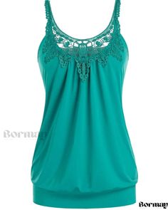 Bormay - Elegant Sleeveless Lace Patchwork Camisole with Sophisticated Round Neckline and Timeless Solid Color Design Hollow Out Top, Patchwork Crop Top, Fitted Sheath Dress, Lace Trim Shorts, Professional Style, Lace Patchwork, Slim Fit Dresses, Long Sleeve Jumpsuit, Professional Fashion