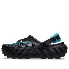 Crocs Echo Reflective Laces Clog 'Black Teal' 210004-001 Black Clogs For Outdoor Summer Use, Black Summer Clogs For Outdoor, Black Synthetic Clogs For Outdoor Activities, Summer Outdoor Black Clogs, Black Summer Outdoor Clogs, Black Clogs With Rubber Sole For Streetwear, Croc Echo, Teal Crocs, Echo Clog Crocs