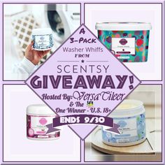 some products that are on display with the words, scenty giveaway and one winner