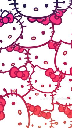 an image of hello kitty wallpaper in pink and white colors with lots of dots