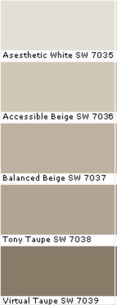 the different shades of paint that are available for each room in the house, including white and brown