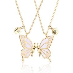 PRICES MAY VARY. 【Preppy Necklace】The preppy style butterfly necklace can be separated for 2 people to wear, and when combined, it is a butterfly with wings spread, symbolizes freedom, beauty and renewal. Which will bring you good wishes. 【Premium Material】The friendship necklace is made of high quality brass plated real 14k gold, nickel and lead-Free, hypoallergenic. The pink and blue color is through enamel craft, bright and not easy to fade. Matching any outfit, suitable for daily wear. 【Size Cute Friendship Necklaces, Bff Necklaces For 2, Preppy Necklace, Preppy Necklaces, Best Friend Birthday Gift, Friendship Necklace, Friend Birthday Gift, Bff Necklaces, Best Friend Jewelry