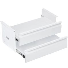 two white drawers sitting side by side on top of each other, one open and the other closed