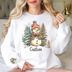 😊To see additional creative CREW NECK sweatshirts in our shop click on the link below.  https://www.etsy.com/shop/AmieNicoleDesigns?ref=seller-platform-mcnav§ion_id=48944822 😊To see our STORE FRONT and other fabulous items in our store click on the link below  https://www.etsy.com/shop/AmieNicoleDesigns ❤ This unisex heavy blend crewneck sweatshirt is relaxation itself. Made with a thick blend of cotton and polyester, it feels plush, soft and warm, a perfect choice for any cold day. In the fro Snow Woods, Winter Snowman, Store Front, Kangaroo Pouch, Printed Sleeves, The Pouch, Christmas Sweater, Cold Day, Hand Warmers