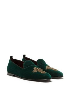 Shop Dolce & Gabbana embellished velvet loafers with Express Delivery - FARFETCH Met Gala Dresses, Wedding Outfit Men, Velvet Slippers, Velvet Loafers, Emerald Wedding, Aesthetic Shoes, Gala Dresses, The Velvet, Crystal Embellishment