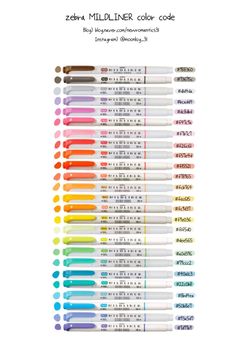 the zebra mildliner color code is shown in different colors