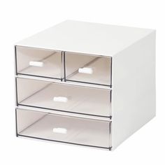 three drawers are stacked on top of each other, with one drawer open and the other closed