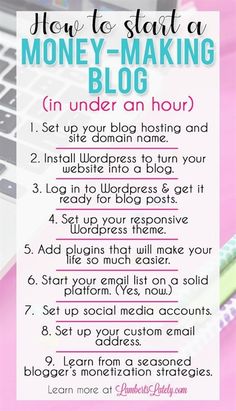 a pink and white photo with the words how to start a money - making blog in under an hour