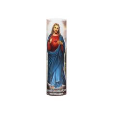 an image of jesus holding the heart in his hands on a white background with red and blue accents