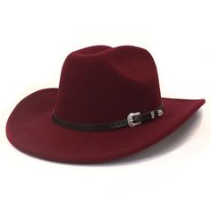 Are you looking to add a standout element to your look? Look no further than this stylish cowboy hat. Designed to impress both men and women, this hat features a captivating solid pattern that exudes Western style. Made from durable cotton and polyester, it features a decorative belt design that adds a unique touch to this cowboy hat.Specifications Style: Formal Place Of Origin: China (Mainland) Pattern Type: Solid Origin: Mainland China Material: Cotton,Polyester Item Type: Cowboy Hats Gender: Unisex Feature: Decorate Department Name: Adult CN: Zhejiang Brim Size: 8CM Brand Name: GeraldBlack Applicable Season: Winter Applicable Scene: Party When purchasing clothing, shoes, and/or belts; please follow the size chart. Please click on "Size Charts" located on the menu bar to learn how to get Fedora Women, Fedora Hat Women, Western Cowboy Hats, Wide Brim Fedora, Style Formal, Felt Fedora, Belt Design, Quality Hats, Red Hat