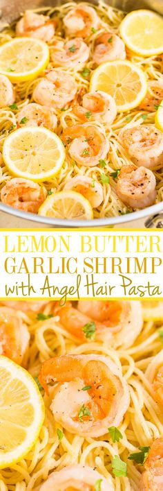 lemon butter garlic shrimp with angel hair pasta