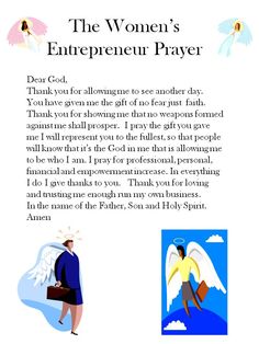 the women's entrepreent prayer with an image of an angel holding a briefcase