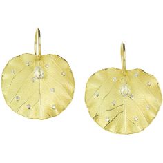 Barbara Heinrich Diamond Lotus Leaf Drop Earrings  | Quadrum Gallery Luxury Yellow Gold Leaf-shaped Earrings, Gold Lotus, Lotus Leaves, Morning Dew, Lotus Leaf, Rochester Ny, Diamond Drops, Leaf Earrings, White Diamonds