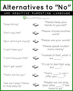 an alternative to no's and negative parenting language worksheet for kids