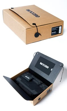 an open box with the lid opened and showing its electronic device in it's packaging