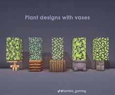 a group of different types of green and yellow vases with text that reads plant designs with vases