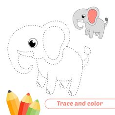 an elephant and colored pencils to be traced in the shape of a coloring book