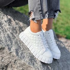 Padded Sneakers – solegr8 Heels Patterns, Spring Flats, Sneakers Patterns, Spring Sneakers, Trending Boots, Chunky Sneakers, Black & White, Platform Sneakers, Lace Up Flat