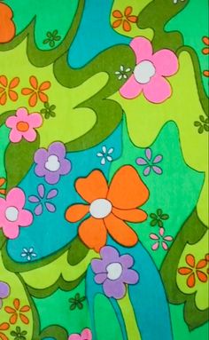 an image of colorful flowers on green background