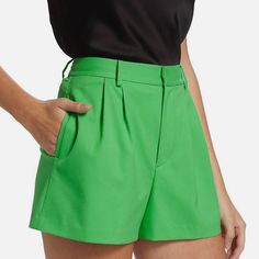 These Are As Show-Stopping As A Short Gets. The Tailored Fit Includes Front Pleats And A Cuffed Hem To Keep Things Polished. Pair With Tees Or Sweaters, You'll Look Chic Either Way. Elegant Short Green Bottoms, High-waisted Green Shorts For Work, Green High-waisted Shorts For Work, Trendy Shorts For Workwear, Green High-waisted Shorts, Green Bottoms With Short Inseam For Workwear, Chic Green Shorts With Short Inseam, Green Short Bottoms For Work, Green Shorts For Workwear In Spring