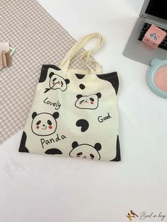 BirdinBag - Panda Print Tote Bag: Trendy and Chic Panda Pattern, Inch Bag, Fabric Sewing Patterns, Stylish Tote Bag, Cartoon Panda, Panda Print, Details Pictures, Fabric Sewing, Word Wrap