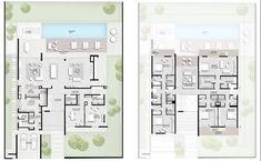 two floor plans for a house with swimming pool